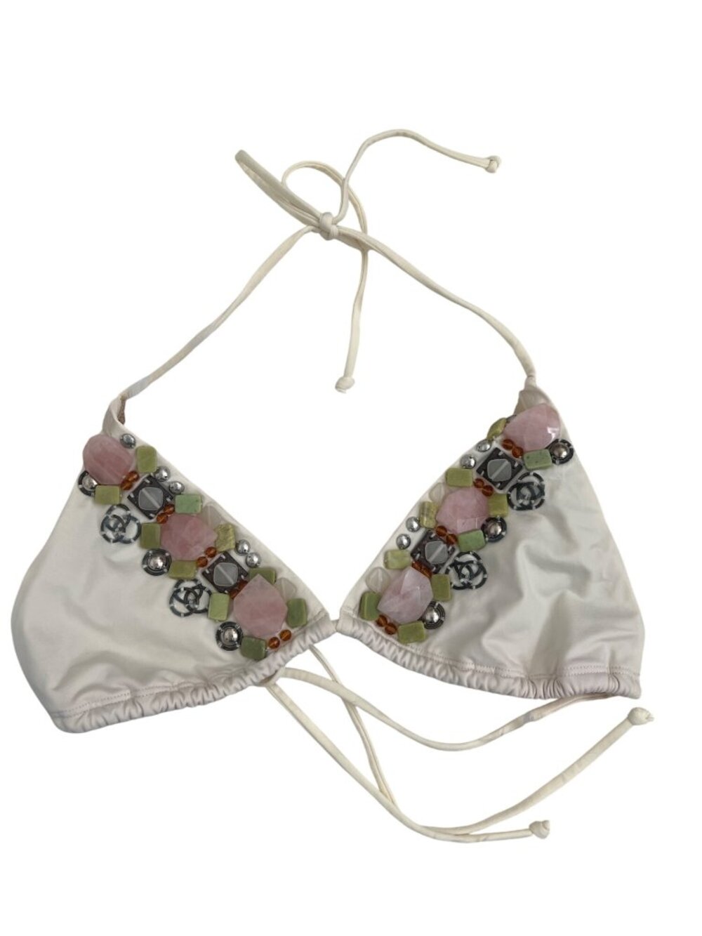 Victorias Secret Ivory Beaded Triangle Bikini Top